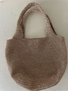 Woven Straw Tote Bag in Natural Brown